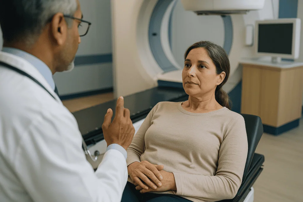 Doctor consulting with patient in medical facility: Is VMAT better than IMRT? What the evidence actually shows