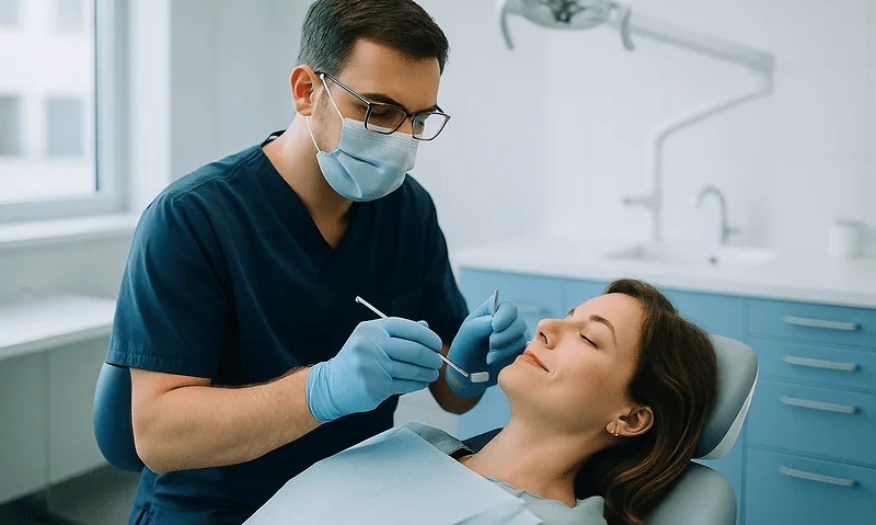 Is Wisdom Teeth Removal Different After 30? What Fully Formed Roots Change 4 Dentist performing wisdom teeth examination on a patient in a clinic.
