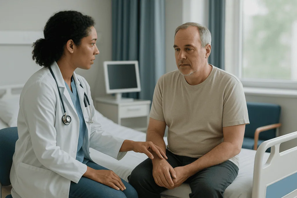 Doctor consulting with adult male patient in hospital room: Kawasaki disease in adults: can grown-ups get it?