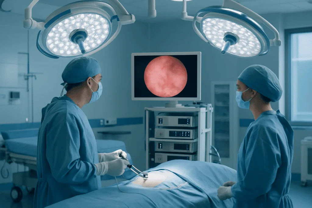 Kidney Amyloidosis 1 Surgeons performing a kidney procedure in a modern operating room.