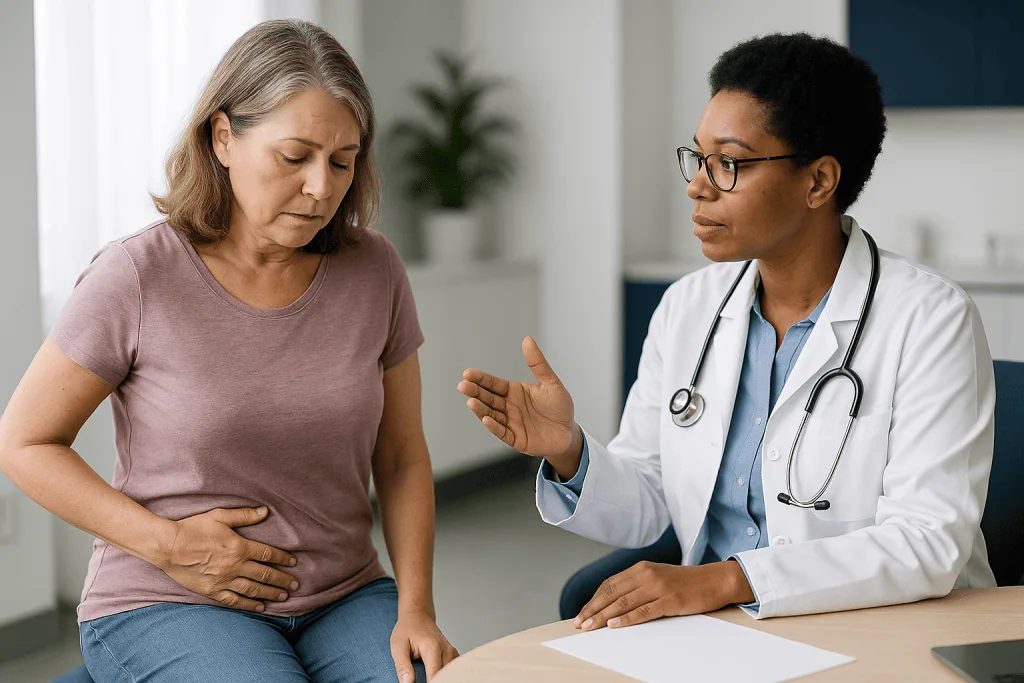 Doctor consulting patient about abdominal/urinary symptoms: Kidney infection symptoms vs UTI: a side-by-side comparison