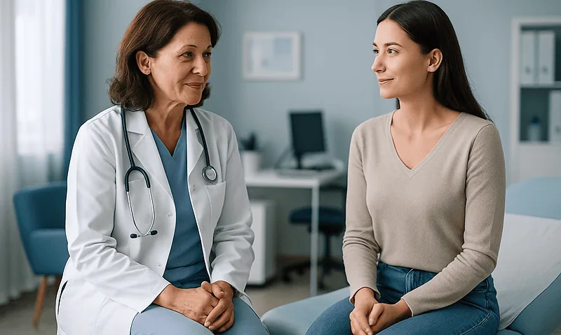 Doctor consulting with a patient in a medical office setting.