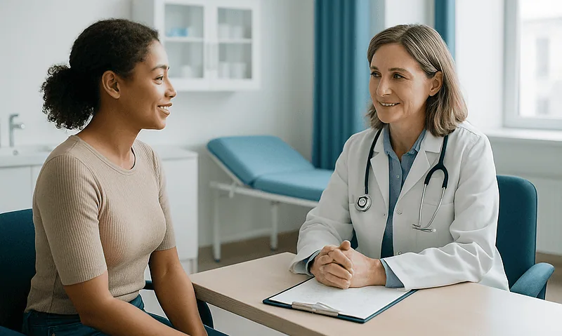 Doctor consulting with a patient in a medical office setting.