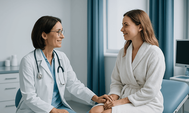 Doctor consulting with a patient in a medical office.