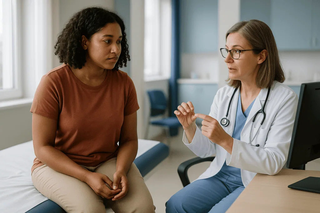 Doctor consulting with patient in clinical office setting: Labiaplasty trim vs wedge: what the technique choice really chang