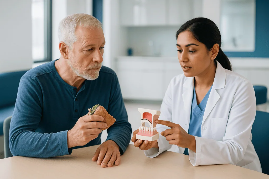 Patient consultation about nutrition or dental care model: Lateral window vs crestal sinus lift: two roads to the same goal