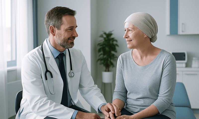 Doctor and patient in consultation at a hospital.