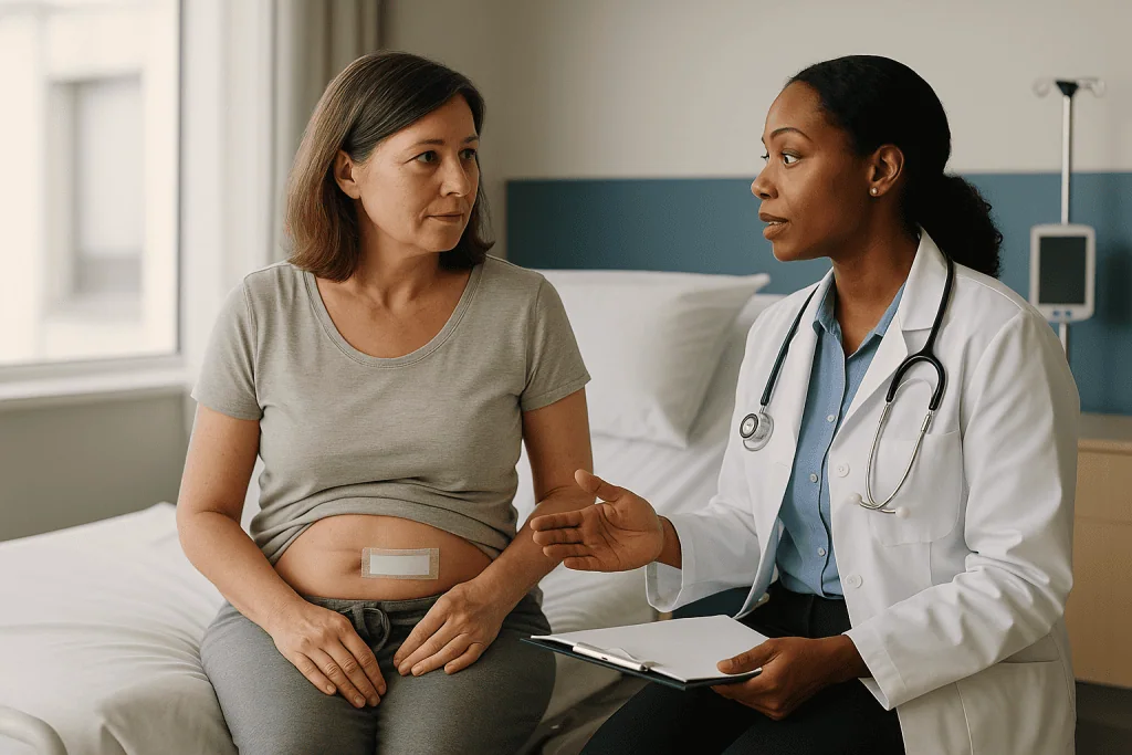 Doctor consulting pregnant patient in hospital room: Life after gallbladder removal: what the first days and weeks usually l