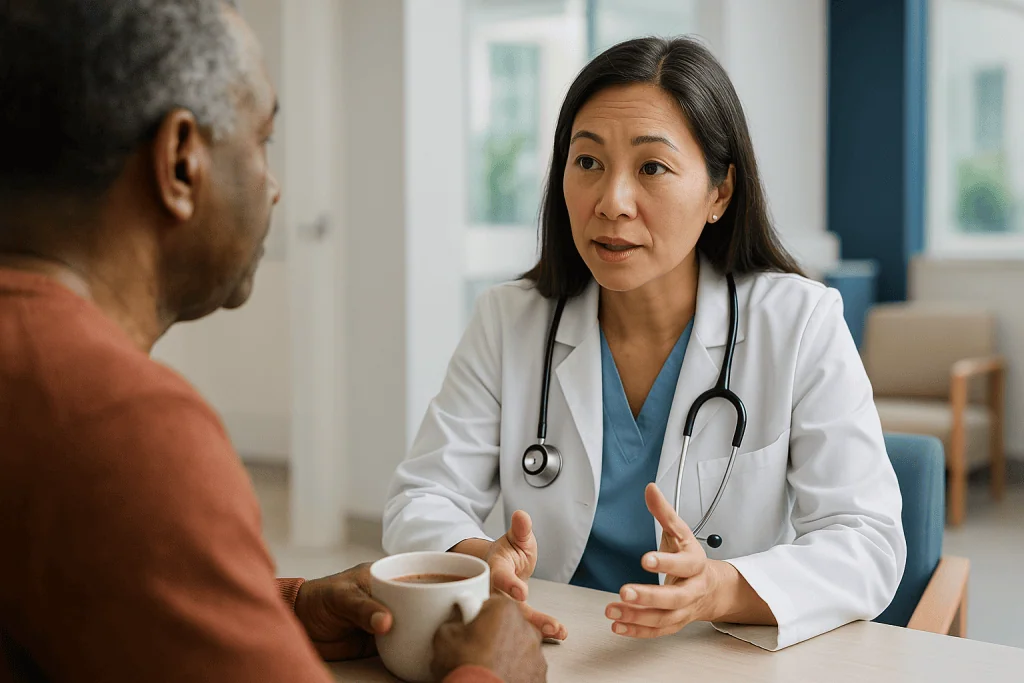 Doctor having consultation conversation with patient: Lion's mane coffee benefits: what the brain research shows