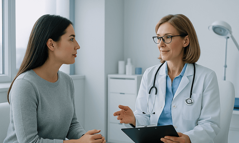 Doctor consulting with a patient in a medical office.
