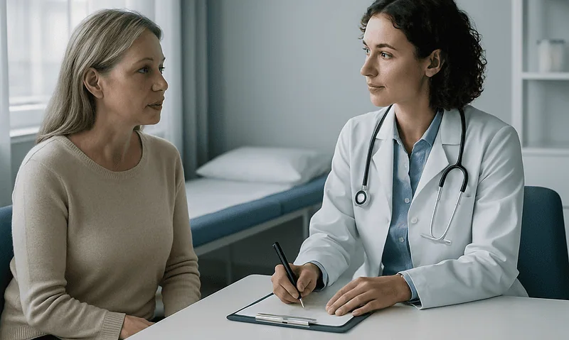 Doctor consulting with a patient in a medical office setting.