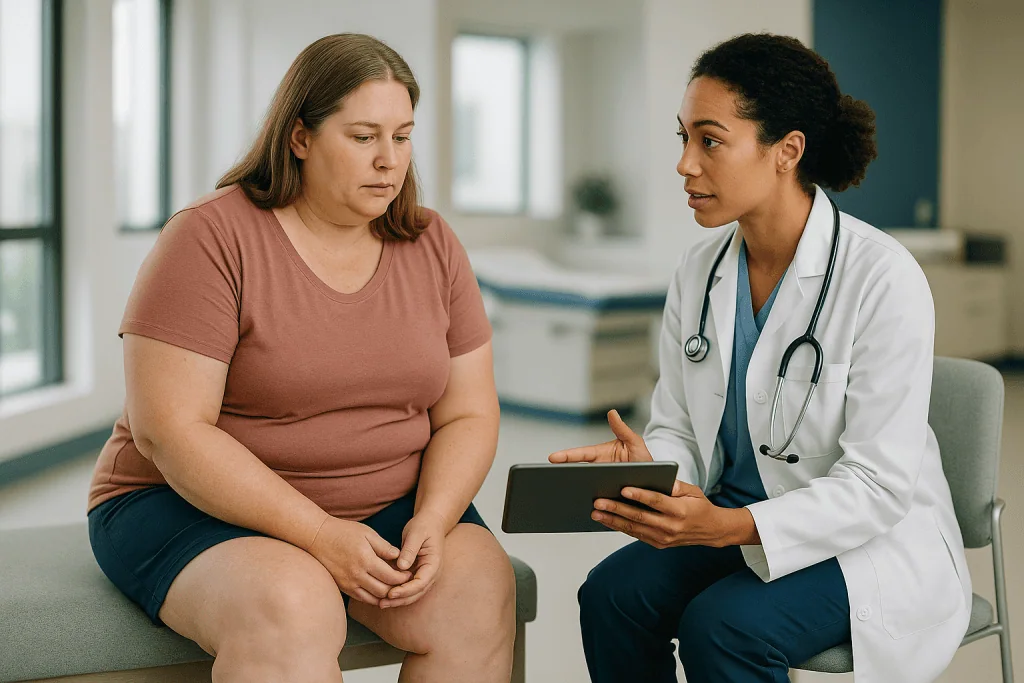 Doctor consulting patient about leg swelling condition — Lipedema vs lymphedema at a glance: the comparison table