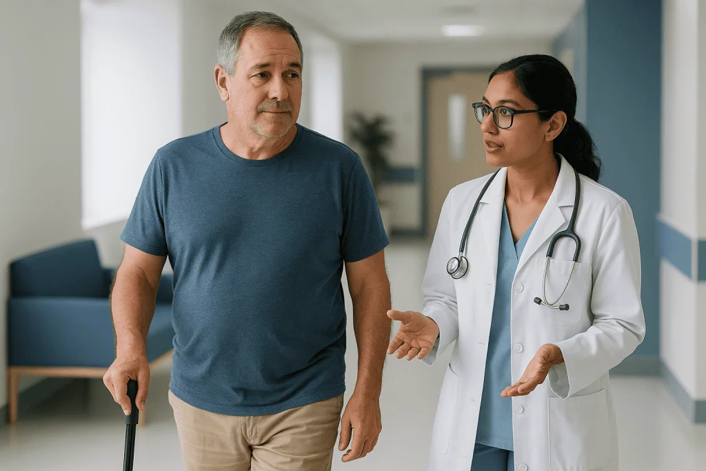 Doctor consulting with patient in hospital corridor: Living with cardiomyopathy: can you live a full life?