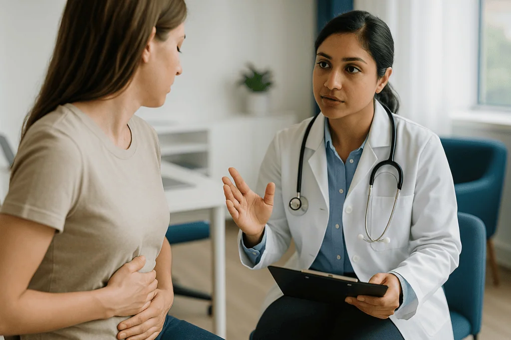 Doctor consulting patient in clinical office setting: Living with IBD stress management: why the gut-brain axis matters
