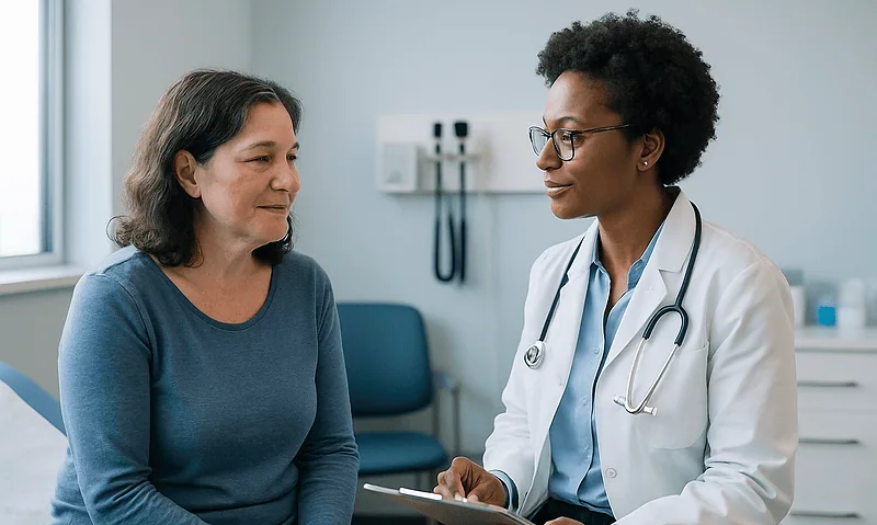 Doctor consulting with a patient in a medical office setting.