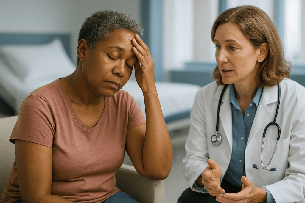 Doctor consulting patient in clinical setting: Living with myelofibrosis fatigue: why it feels different from ordinary tired