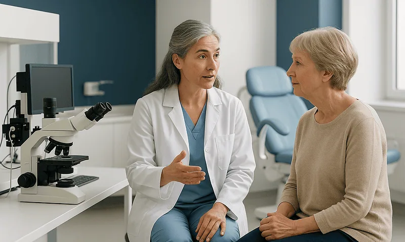 Doctor consulting with a patient in a medical office.