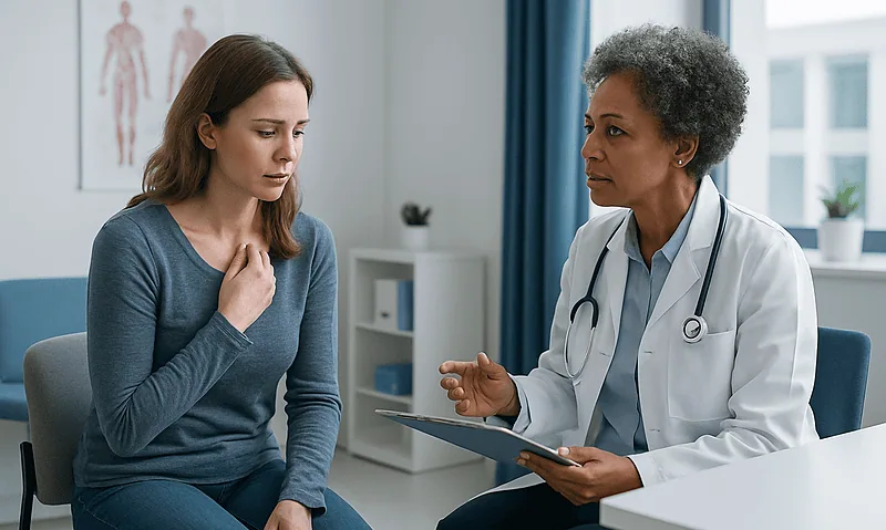 Doctor consulting with a patient about Lyme disease symptoms in a clinical setting.