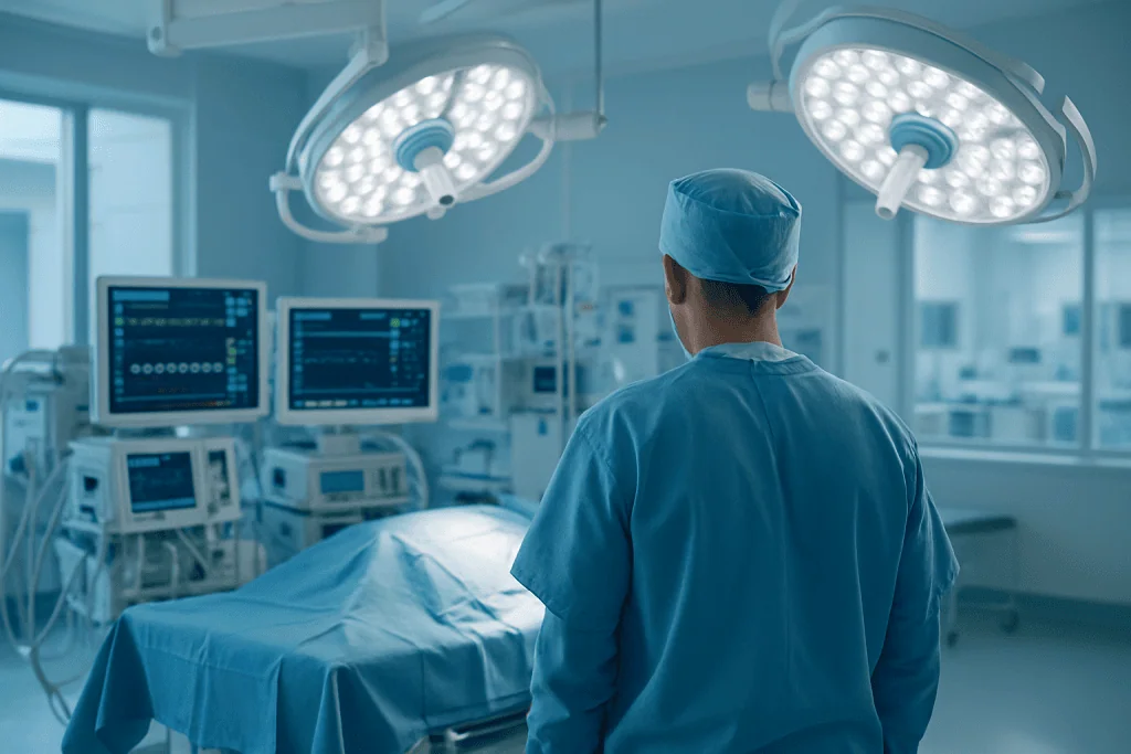 Marrow Failure Treatment 1 Surgeon in an operating room preparing for surgery at Acibadem Hospitals Group.