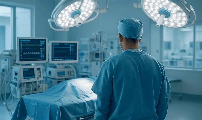 Surgeon in an operating room preparing for surgery at Acibadem Hospitals Group.