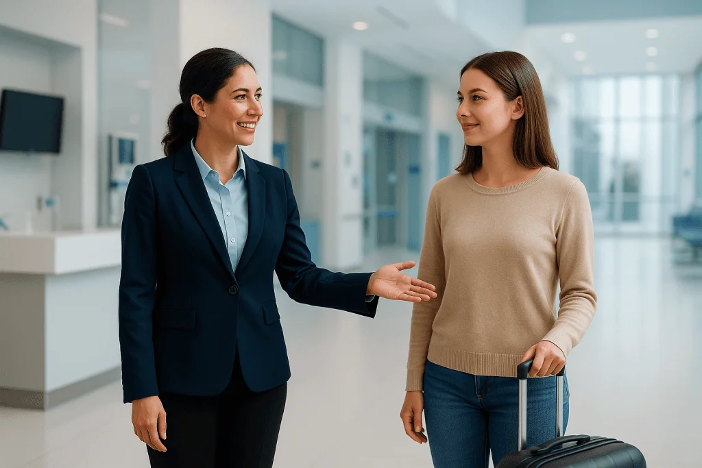 Medical Travel to Turkey During Ramadan: What Patients Should Plan Ahead 1 Hospital staff member speaking with a patient in a modern healthcare facility.