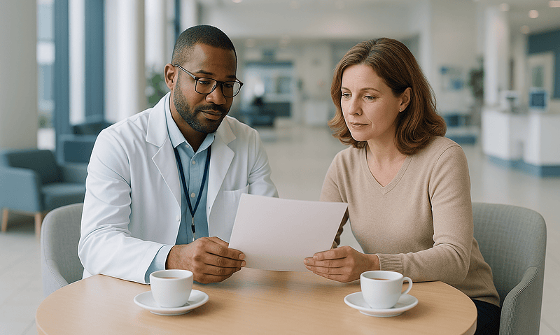 Doctor consulting with a patient about medical travel to Turkey for diabetes care.