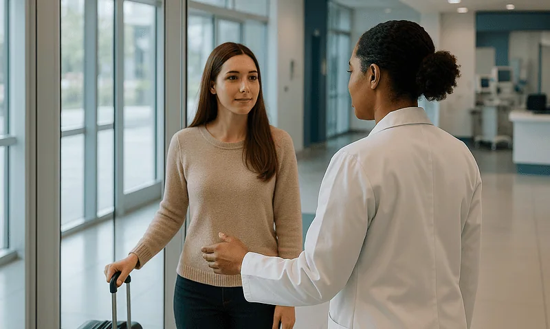 Patient speaking with a healthcare professional at Acibadem Hospital.