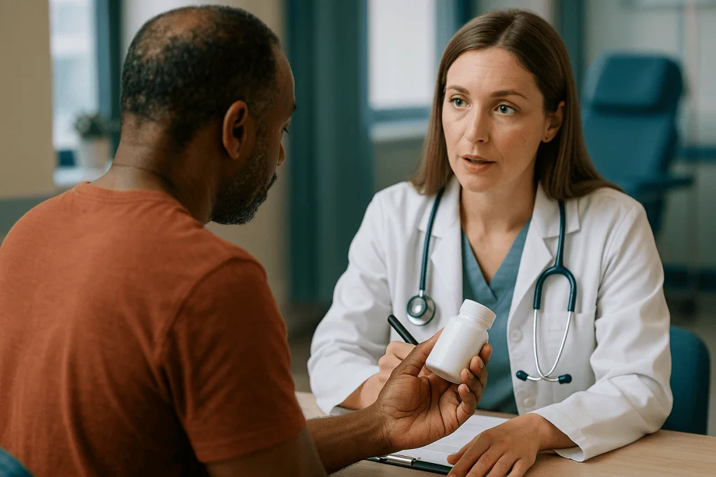 Doctor consulting patient about medication in clinic: Medicines and supplements: what your surgeon needs to know