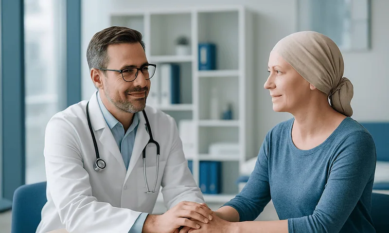 Doctor consulting with a patient in a medical office setting.