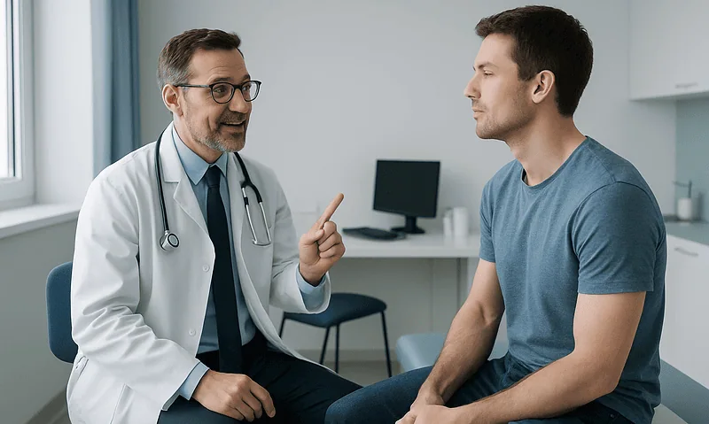 Doctor consulting with patient about oral health and tongue posture.