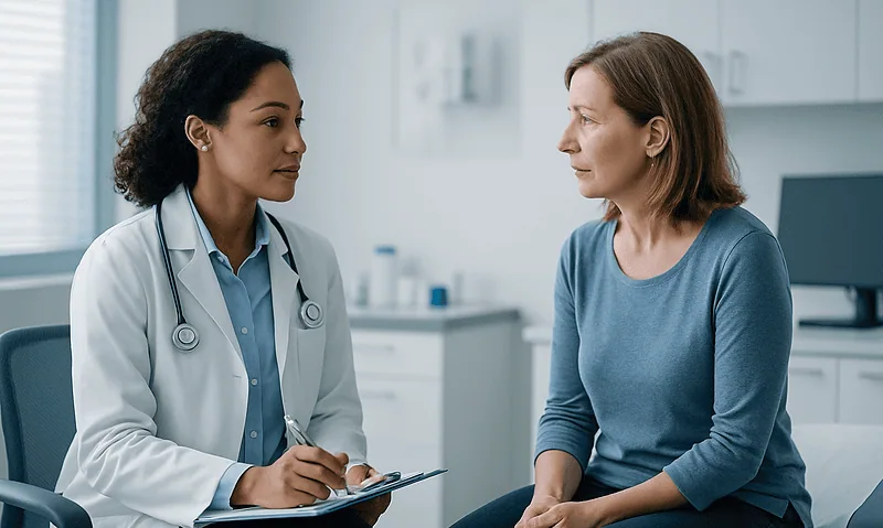Doctor consulting with a patient in a medical office setting.
