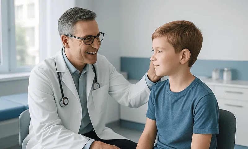 Pediatric ENT consultation for ear assessment and reconstruction planning.