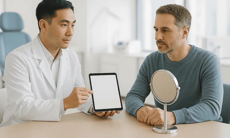 Doctor consulting with patient about Mommy Makeover costs in Turkey.