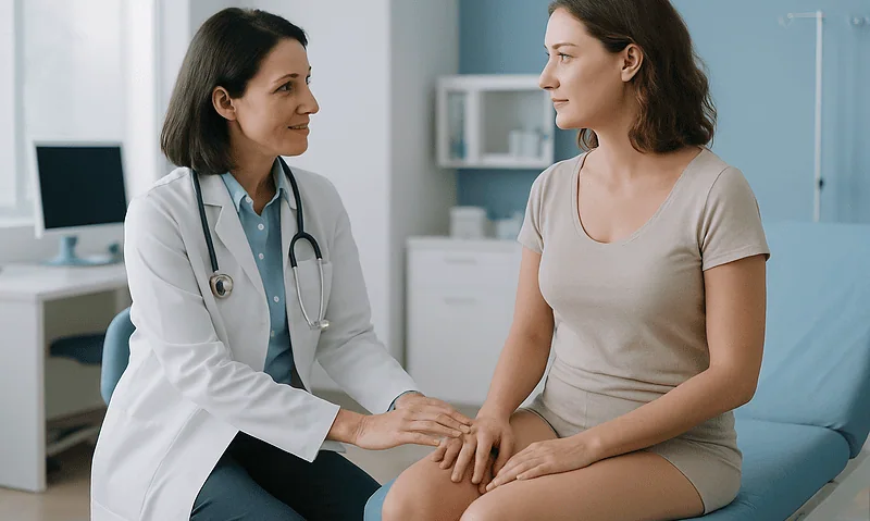 Doctor consulting with a patient in a medical office setting.