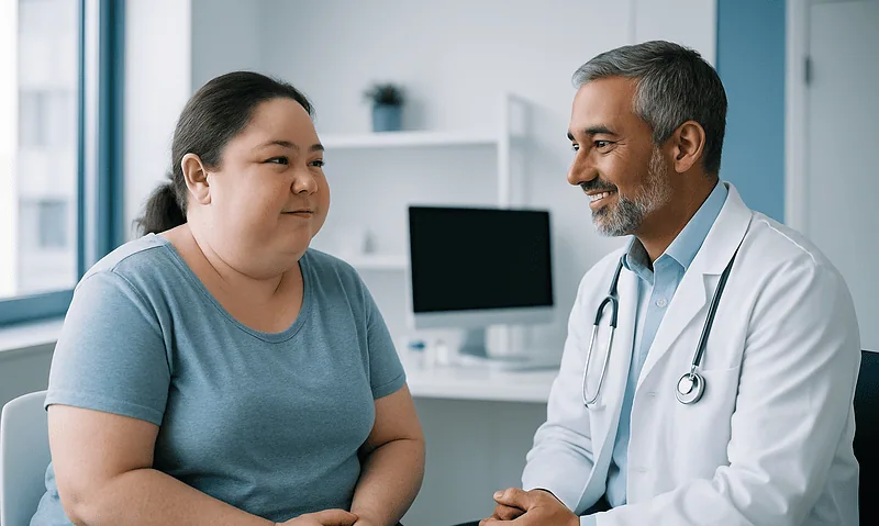 Doctor consulting with a patient in a medical office setting.