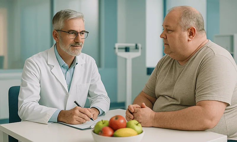 Doctor consulting with a patient about obesity treatment options at Acibadem Hospital.