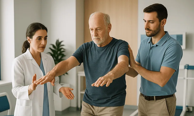 Senior patient undergoing physical therapy at Acibadem Hospital.