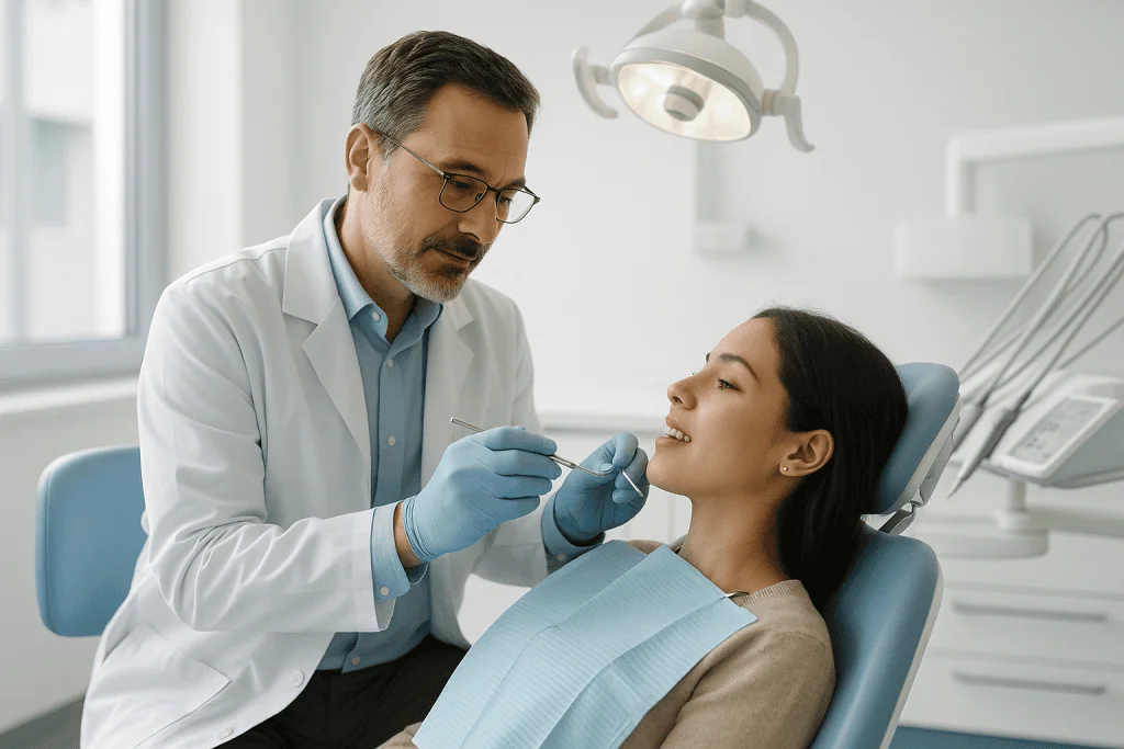 Mouth Sores 1 Dentist examining patient's mouth in a dental clinic.
