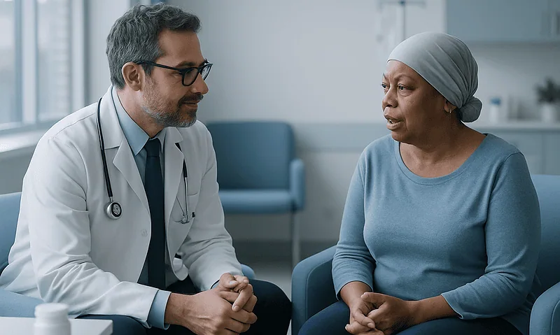 Doctor consulting with a patient in a medical office setting.