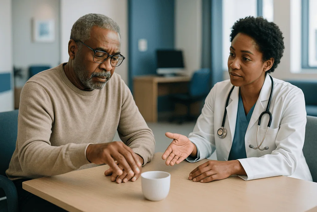 Doctor consulting with older male patient in clinical setting: Movement disorder specialist vs neurologist: what is the real
