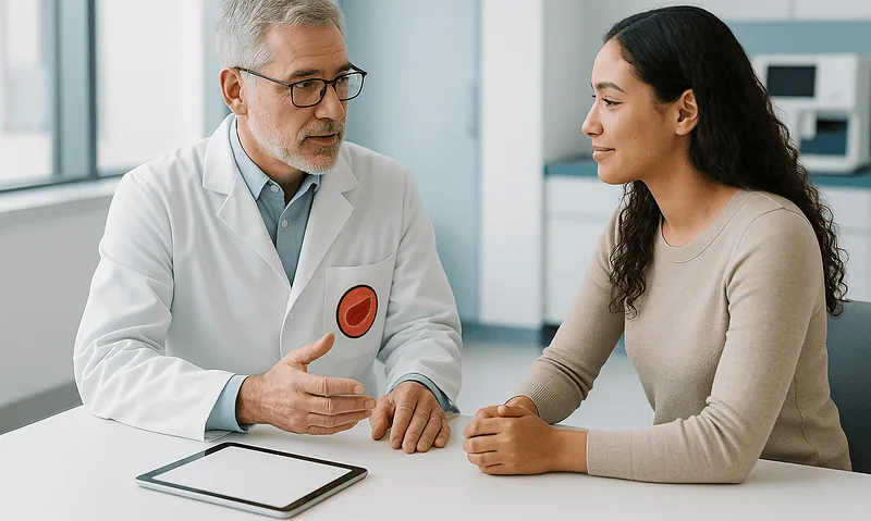 Doctor consulting with a patient in a medical office setting.