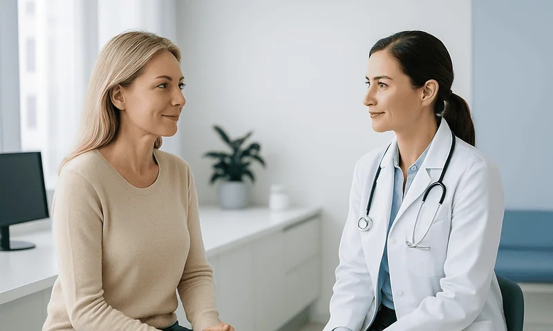 Doctor consulting with a patient about facial aesthetics and balance.
