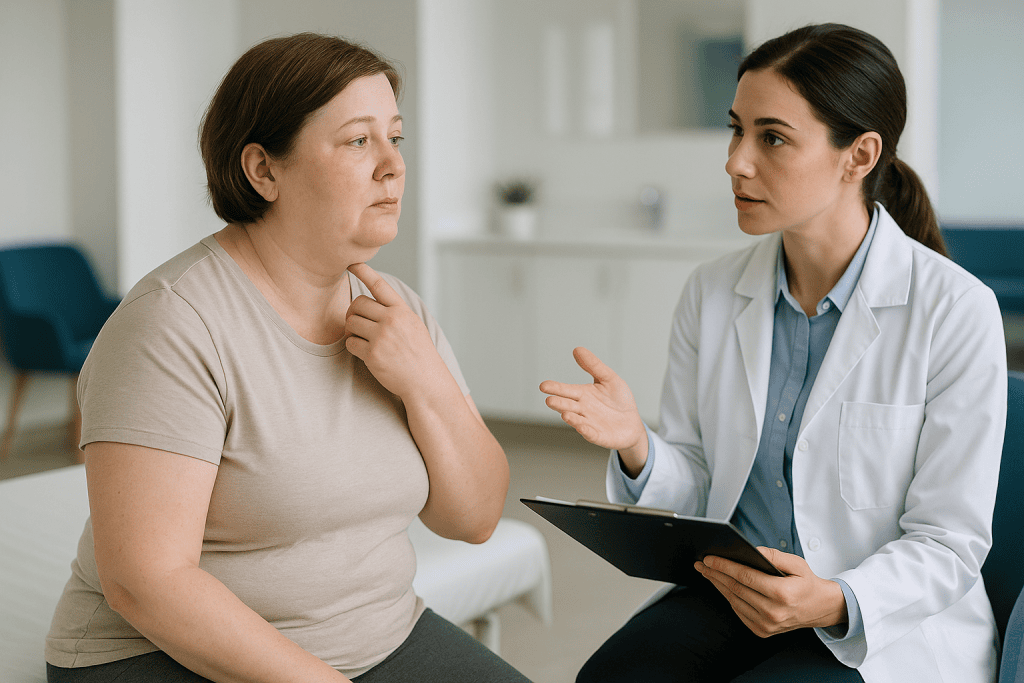 Doctor consulting patient about health concern: Neck lift vs chin lipo: when fat removal alone is not enough
