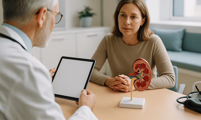 Doctor consulting with a patient about kidney health and nephrotic syndrome.