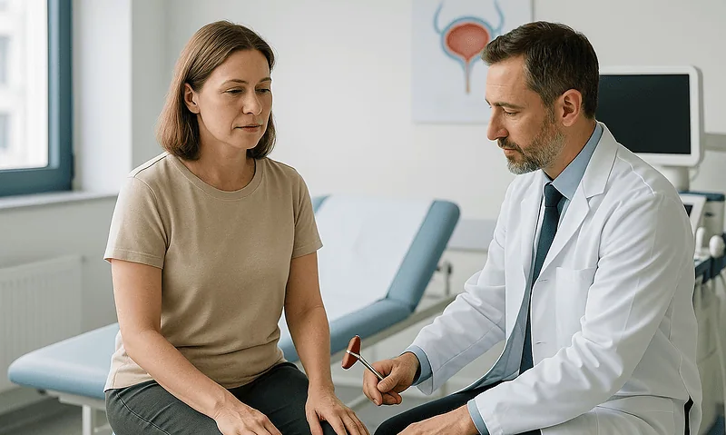 Doctor consulting with a female patient in a medical office.