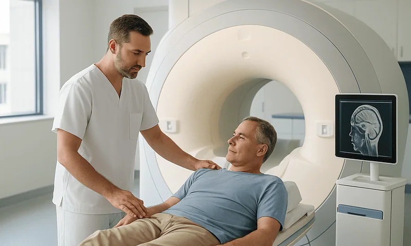 Patient undergoing MRI scan at Acibadem Hospital for neurological assessment.