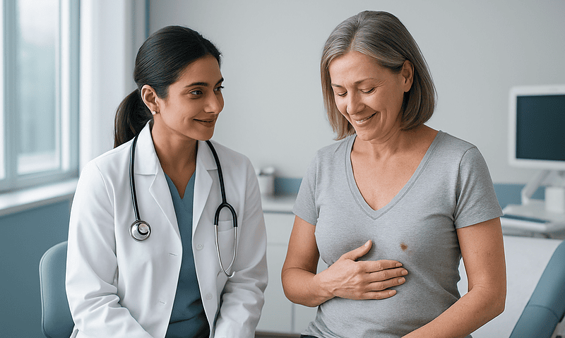 Doctor consulting with a patient about breast reconstruction at Acibadem Hospital.