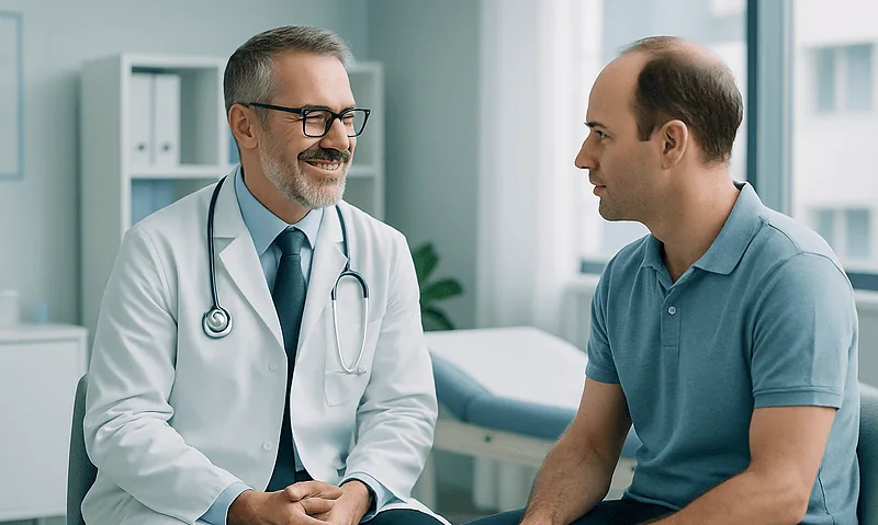 Doctor consulting with patient in a medical office at Acibadem Hospitals.