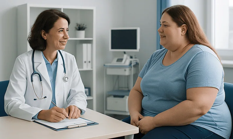Doctor consulting with a patient about obesity treatment options.