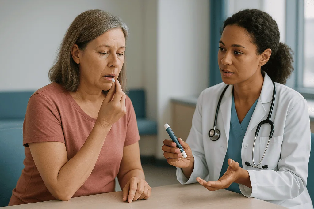 Doctor consulting patient about medication or treatment — Oral semaglutide vs injection: same drug, different delivery